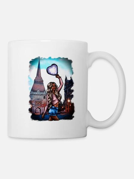 Blondine am Steintor Rostock Illustration - Tasse - Weiß