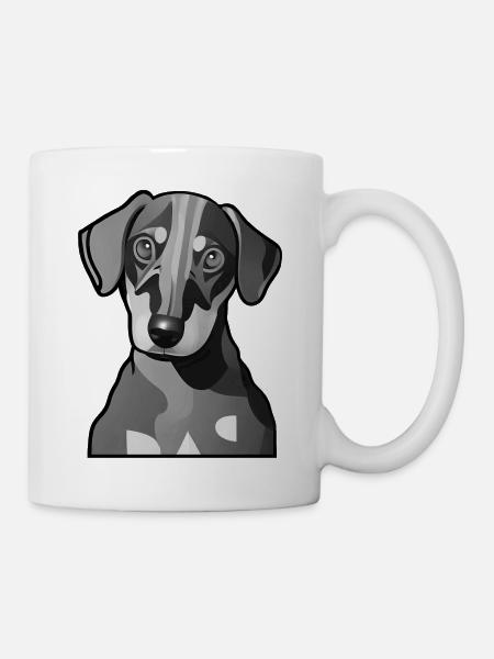 Motif graphique de teckel en niveaux de gris - Mug blanc - blanc