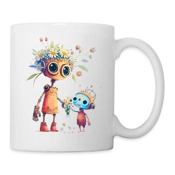 Süße Roboter Mama mit Kind - Tasse - Weiß - Rechts