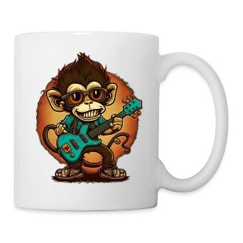 Affe Schimpanse spielt Acousitc Rock Gitarre - Tasse - Weiß - Rechts