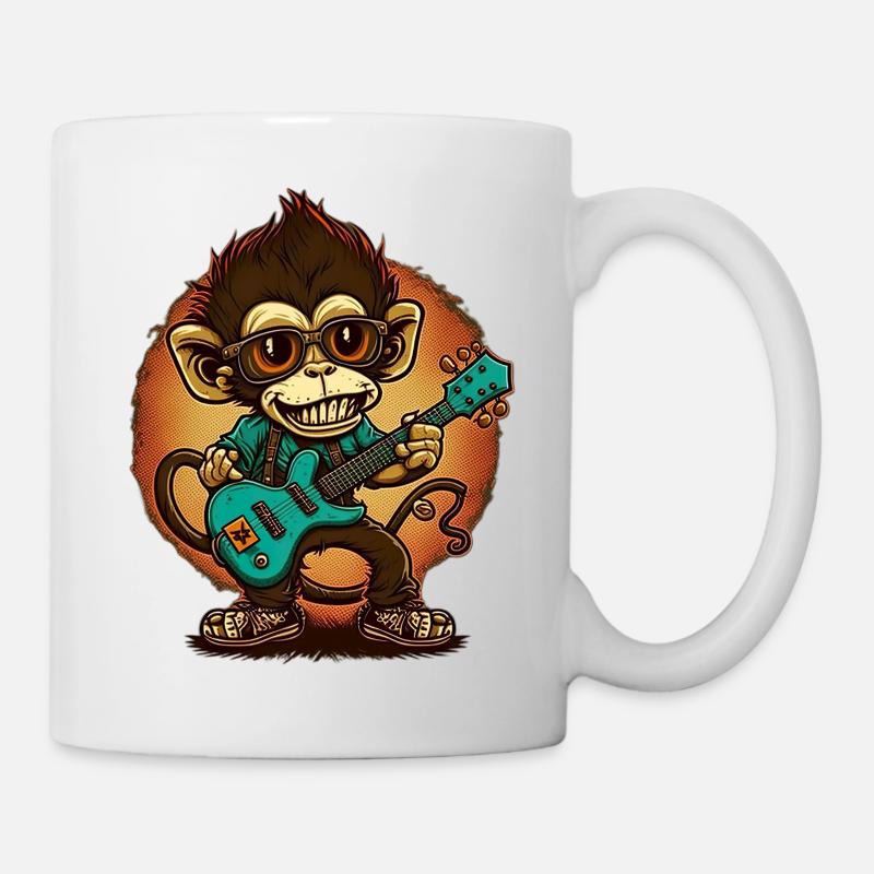 Affe Schimpanse spielt Acousitc Rock Gitarre - Tasse - Weiß