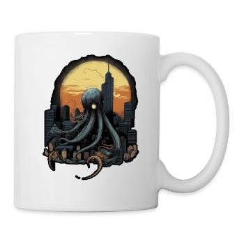 Giant Octopus Squid atacking the city on a sunset - Mug - white - Right
