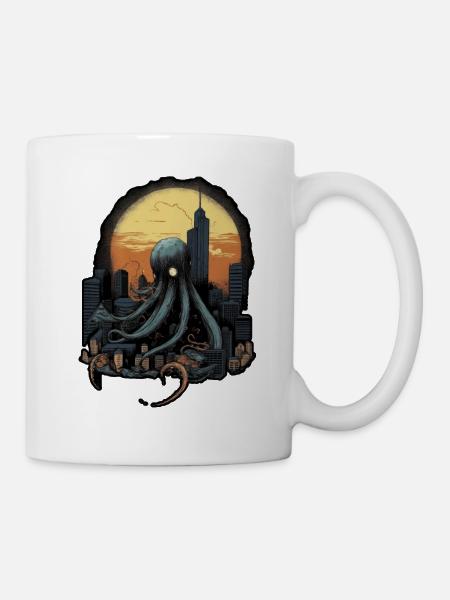 Riesiger Tintenfisch bei Sonnenuntergang in der Stadt - Tasse - Weiß