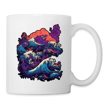 Tsunami-Welle japanische Kunst, niedrige Farbpalette - Tasse - Weiß - Rechts