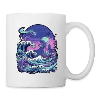Tsunami-Welle japanische Kunst, niedrige Farbpalette - Tasse - Weiß - Rechts