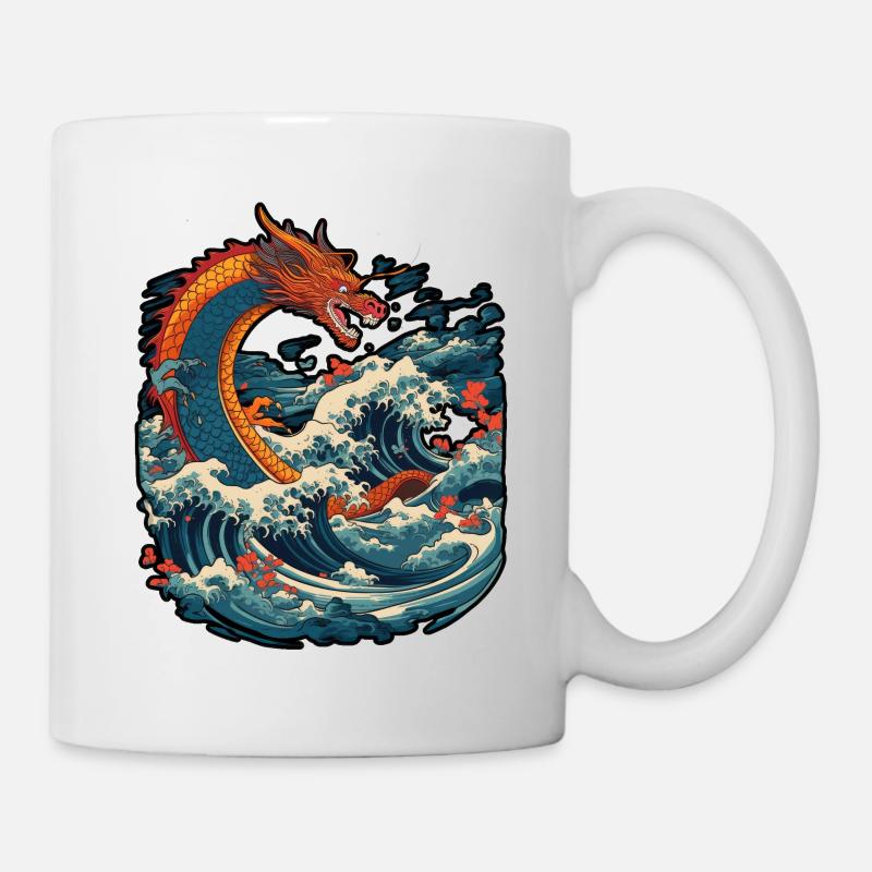 Chinesischer Drache taucht aus dem Wasser auf - Tasse - Weiß