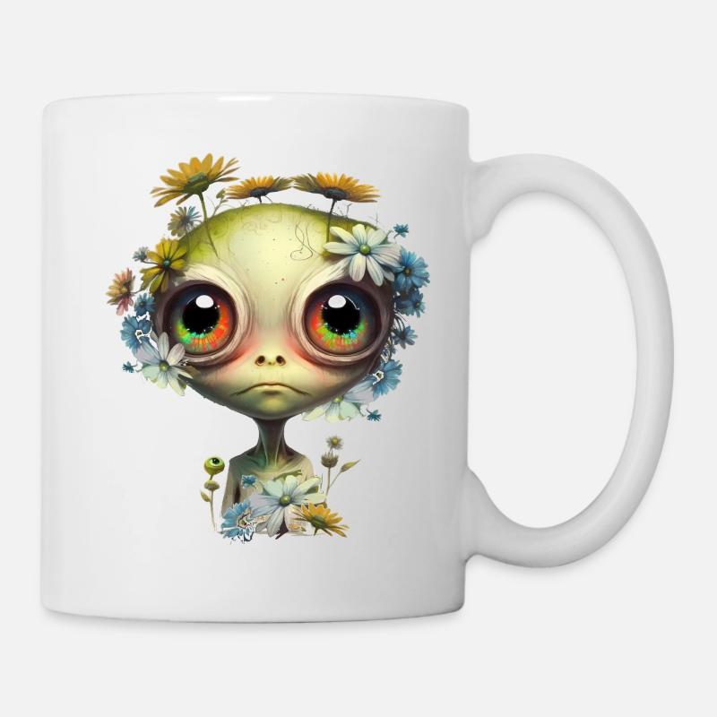 Mignon extraterrestre avec des fleurs - Mug blanc - blanc