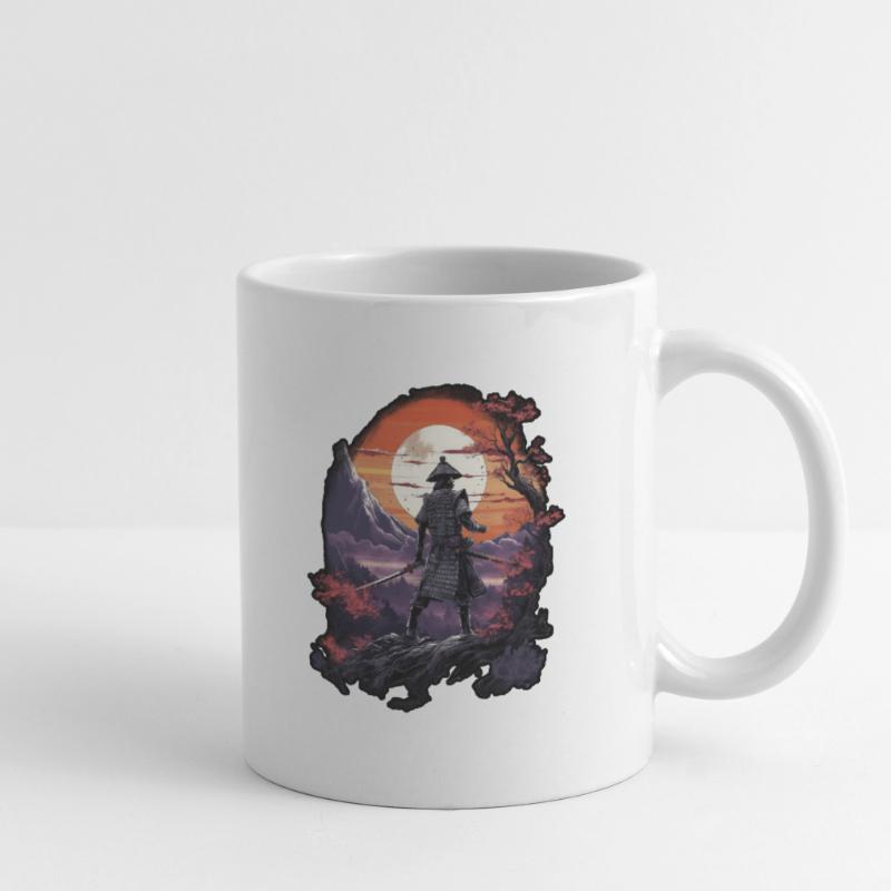 Chinese Warrior emerging from sunset, vector Mug