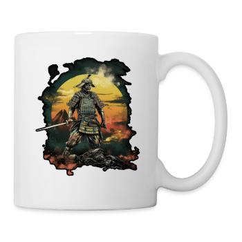 Chinese Warrior emerging from sunset, vector - Mug blanc - blanc - Droite