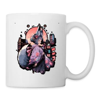 Anime girl kitsune posing, cute , fox, - Mug - white - Right