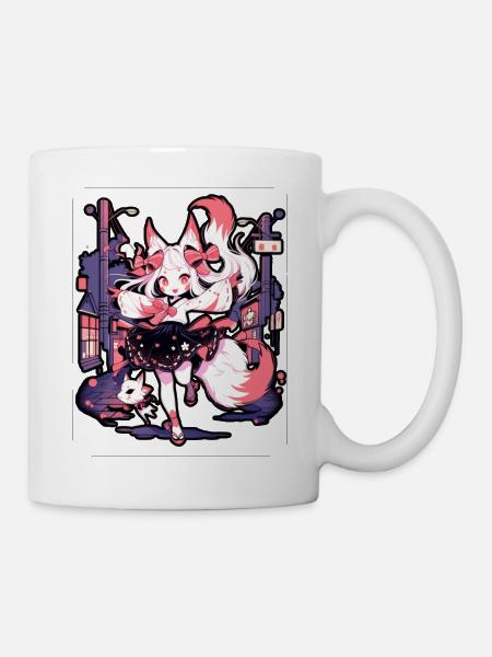 Anime girl kitsune posing, cute , fox, - Mug blanc - blanc