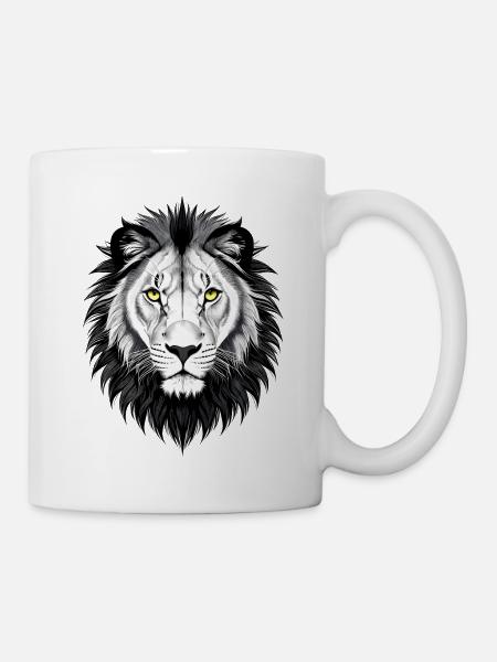 Schwarz-weißer Löwenkopf - Tasse - Weiß