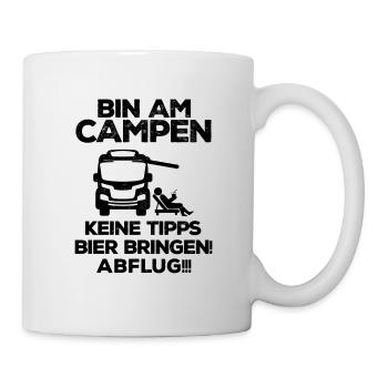 Lustiger Campingplatz Spruch Camping und Bier - Tasse - Weiß - Rechts