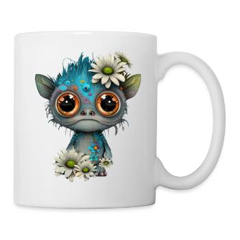 Niedlicher Alien mit Margeriten - Tasse - Weiß - Rechts