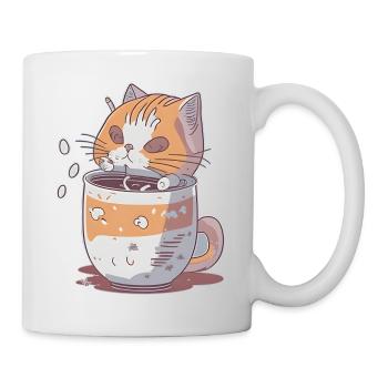 Kawaii Kätzchen, das über einen Becher schaut - Tasse - Weiß - Rechts