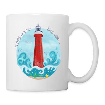 Leuchtturm. Meer. Urlaub am Meer - Tasse - Weiß - Rechts