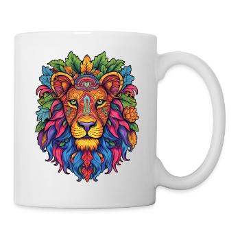 Regenbogen Löwe Mandala - Tasse - Weiß - Rechts