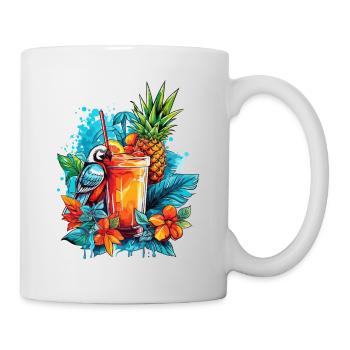 Sommer Cocktail Ananas Ara Papagei Blumen Urlaub - Tasse - Weiß - Rechts
