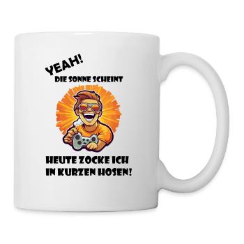 Yeah, ich zocke in kurzen Hosen Spruch Gamer Shirt - Tasse - Weiß - Rechts