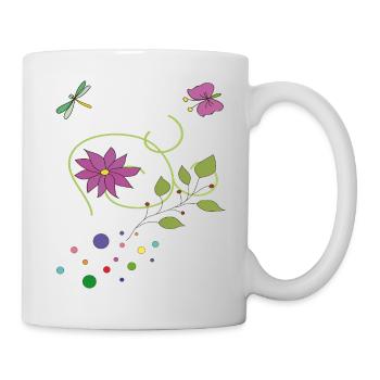 Vrille florale avec papillon et libellule - Mug blanc - blanc - Droite
