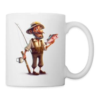 Zufriedener Angler - Angeln macht glücklich - Tasse - Weiß - Rechts