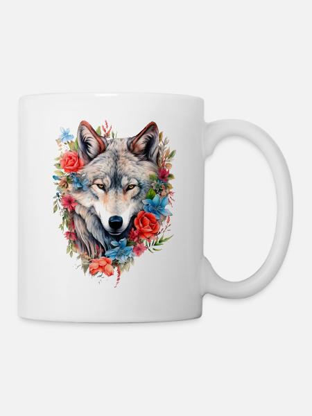 Wolf with Flowers Girls - Mug - white