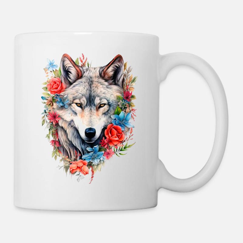 Wolf with Flowers Girls - Mug - white