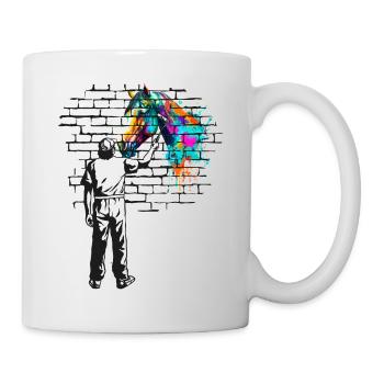 Horse Brick wall painting - Mug - white - Right