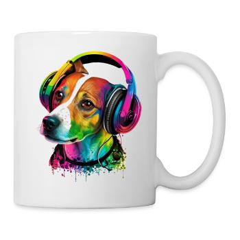 Jack Russell Terrier mit Kopfhörer Musik Fan Hunde - Tasse - Weiß - Rechts
