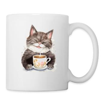 Chat avec style aquarelle café - Mug blanc - blanc - Droite