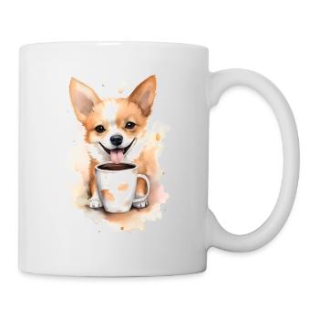 Corgi -Hund mit Kaffee -Aquarellstil - Tasse - Weiß - Rechts