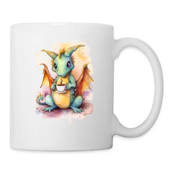 Dragon with coffee watercolor style - Mug - white - Right