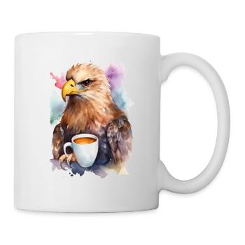 Adler mit Kaffee -Aquarellstil - Tasse - Weiß - Rechts