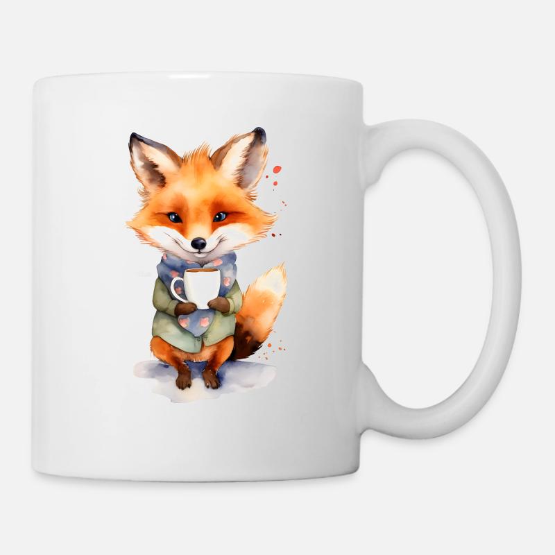 Fuchs mit Kaffee -Aquarellstil - Tasse - Weiß