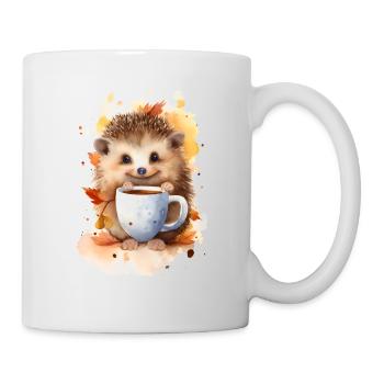 Igel mit Kaffee -Aquarellstil - Tasse - Weiß - Rechts