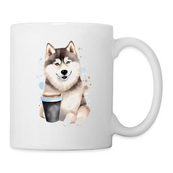 Husky mit Kaffee -Aquarellstil - Tasse - Weiß - Rechts