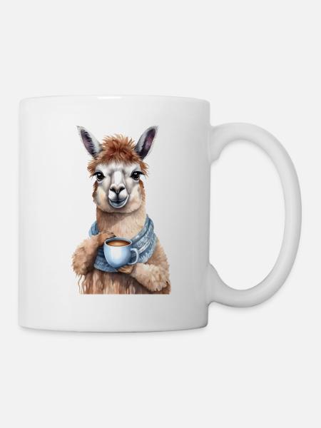 Lama mit Kaffee -Aquarellstil - Tasse - Weiß