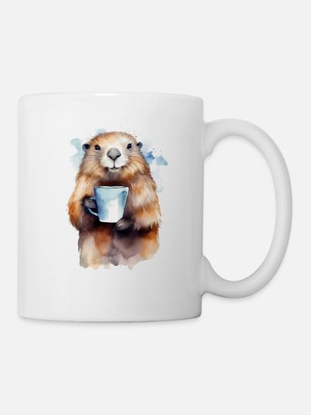 Marmotte avec style aquarelle café - Mug blanc - blanc