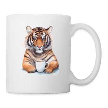 Tiger mit Kaffee -Aquarellstil - Tasse - Weiß - Rechts
