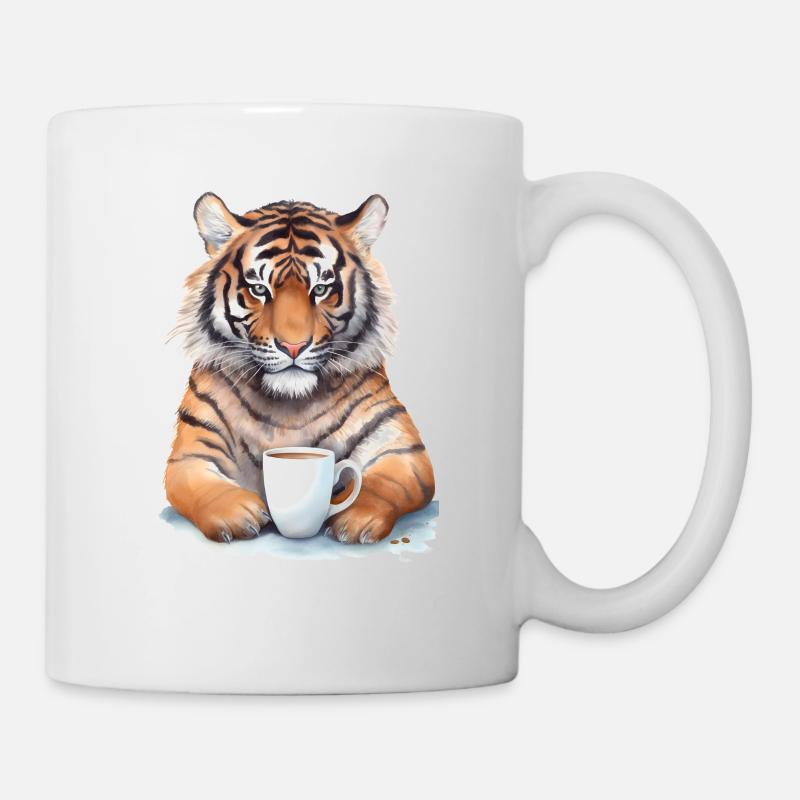 Tiger mit Kaffee -Aquarellstil - Tasse - Weiß
