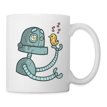 Roboter mit Vogel - Tasse - Weiß - Rechts