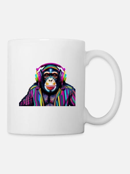 Chimpanzee with headphones in colorful - Mug - white