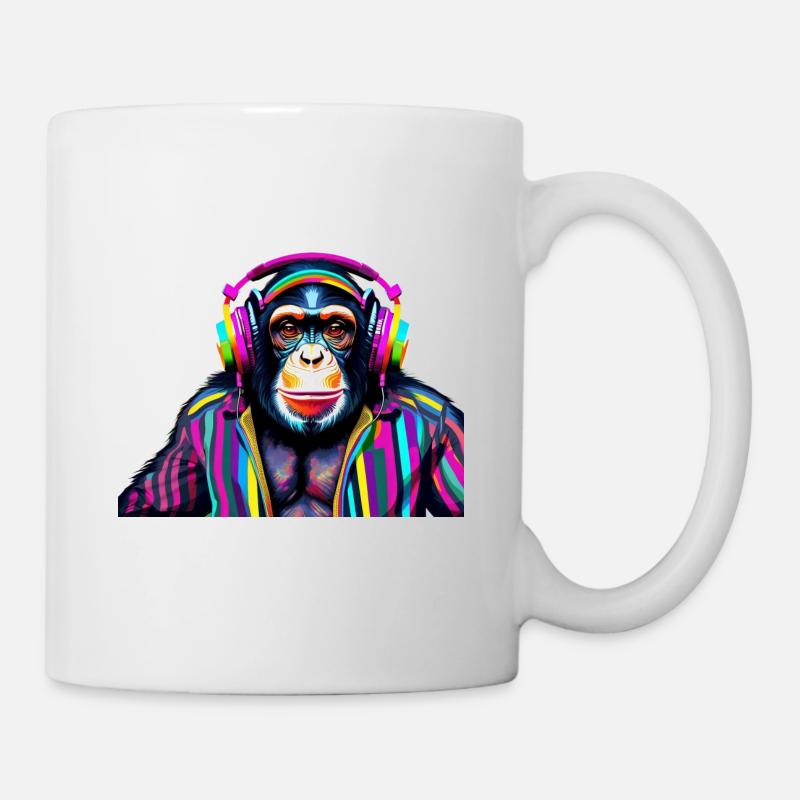 Schimpanse mit Kopfhörer in bunt - Tasse - Weiß