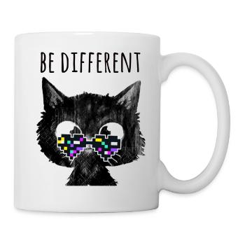 Katze, be different ,nerd,pixelbrille, pixel - Tasse - Weiß - Rechts