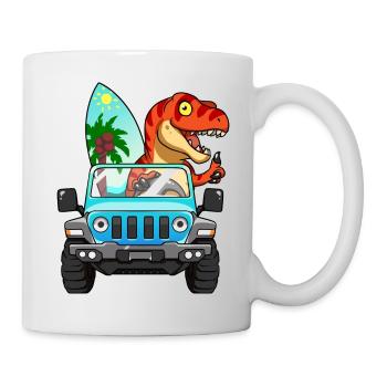 Cool, Motorist Dinosaur, Dino, T Rex, - Mug - white - Right