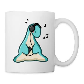 Dinosaure hugadino écoutant de la musique, dinosaure mignon - Mug blanc - blanc - Droite