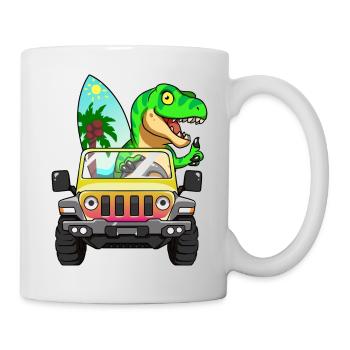 Cool, Motorist Dinosaur, Dino, T Rex, - Mug - white - Right