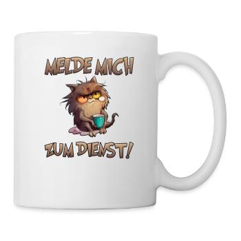 Katze Melde mich zum Dienst - Tasse - Weiß - Rechts