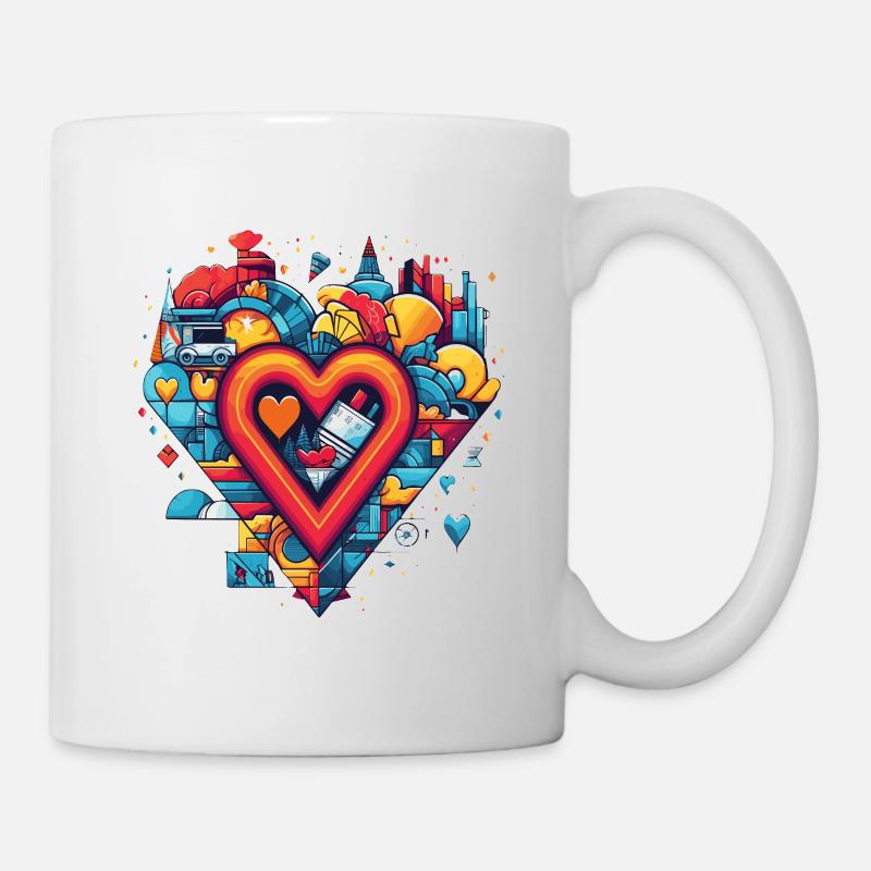 Herz mit geometrischen Formen - Tasse - Weiß