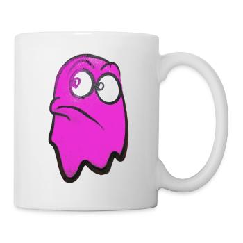 Funny grim-looking ghost in pink - Mug - white - Right